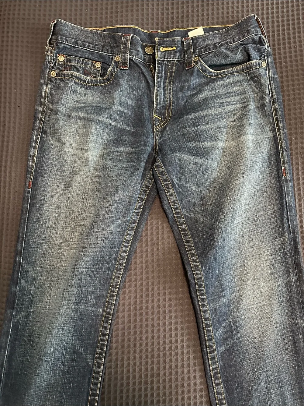 True Religion Men’s Blue Straight Jeans with Red Stitching